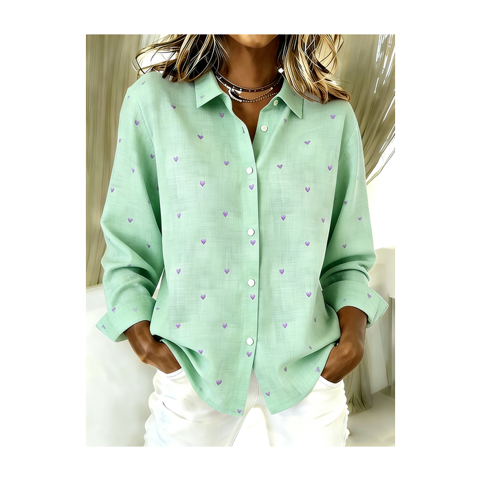 Women Heart/Cordate Shirt Collar Long Sleeve Shirt Vintage Holiday Spring/Fall Top
