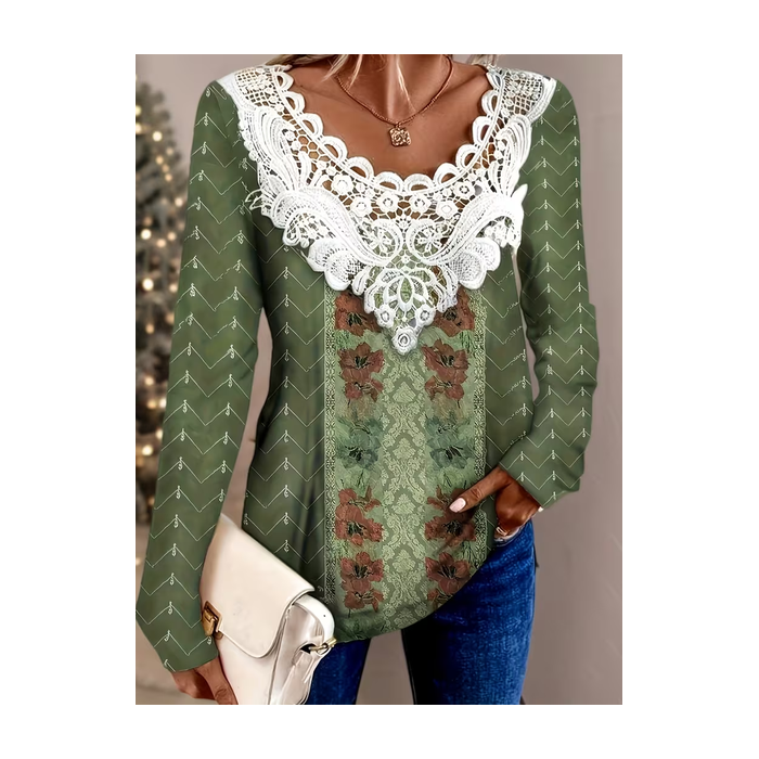 Women Abstract Long Sleeve Tee T-shirt Crew Neck Printing Casual Graphic Tee Spring/Fall Top