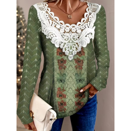 Women Abstract Long Sleeve Tee T-shirt Crew Neck Printing Casual Graphic Tee Spring/Fall Top