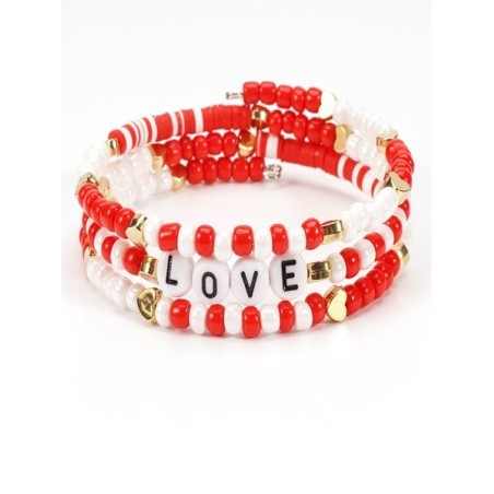 Valentine's Day Letter Bracelet Xoxo Polymer Clay Heart Love Gift Wrapped Polymer Clay Seed Bead Bracelet