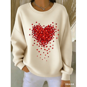 Women Heart/Cordate Crew Neck Vintage Spring/Fall Long Sleeve Sweatshirt