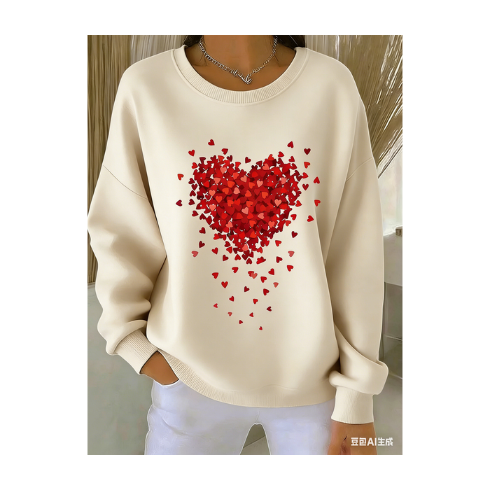 Women Heart/Cordate Crew Neck Vintage Spring/Fall Long Sleeve Sweatshirt