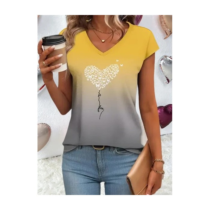 Women 3D Printing Sleeveless Tee T-shirt V Neck Casual Summer Top