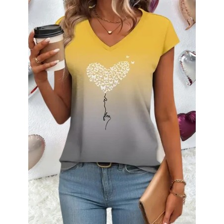Women 3D Printing Sleeveless Tee T-shirt V Neck Casual Summer Top