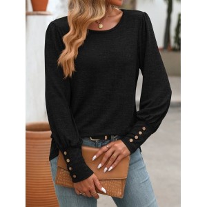 Women Plain Crew Neck Long Sleeve Shirt Split Joint Casual Daily Spring/Fall Top