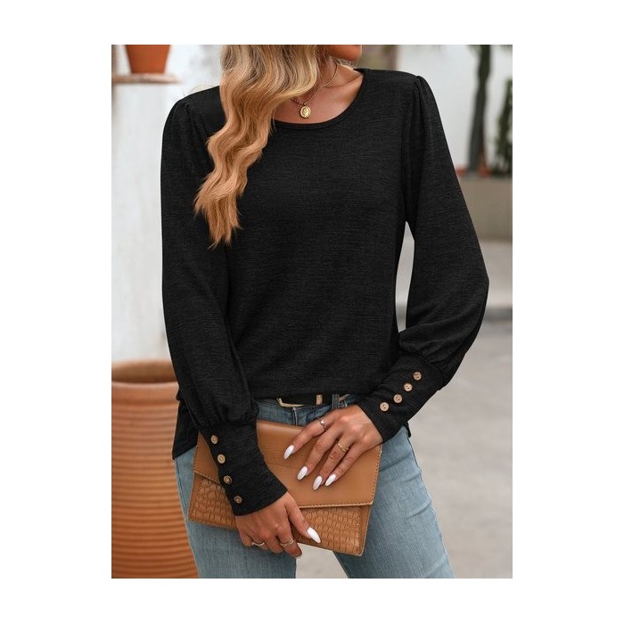 Women Plain Crew Neck Long Sleeve Shirt Split Joint Casual Daily Spring/Fall Top