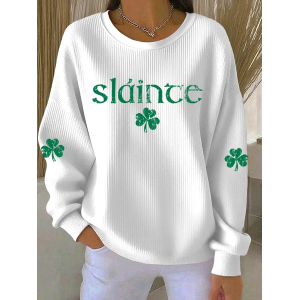 Women Shamrock Crew Neck Printing Casual Spring/Fall Long Sleeve Sweatshirt