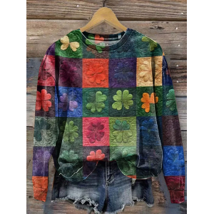 Women Shamrock Crew Neck Printing Casual Spring/Fall Long Sleeve Sweatshirt