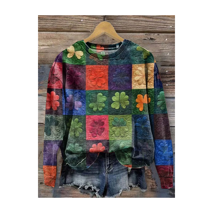 Women Shamrock Crew Neck Printing Casual Spring/Fall Long Sleeve Sweatshirt