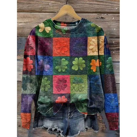 Women Shamrock Crew Neck Printing Casual Spring/Fall Long Sleeve Sweatshirt