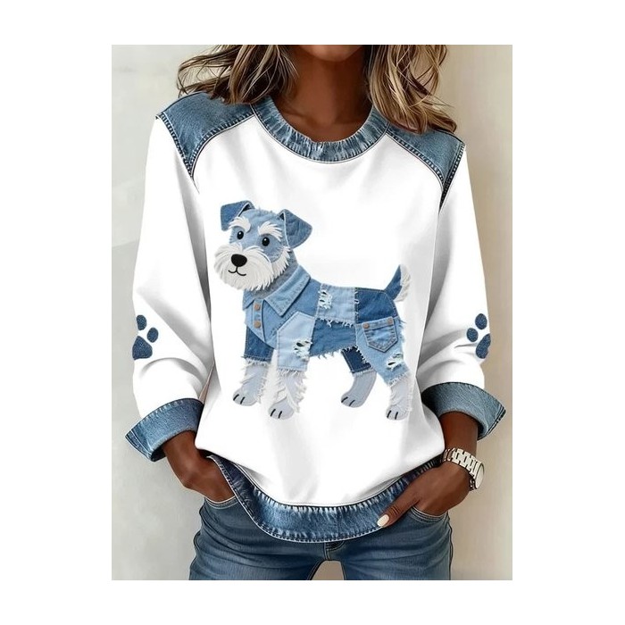 Women Color Block Crew Neck Casual Spring/Fall Long Sleeve Sweatshirt