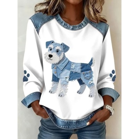 Women Color Block Crew Neck Casual Spring/Fall Long Sleeve Sweatshirt
