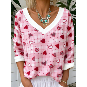 Women Leaf Long Sleeve Tee T-shirt V Neck Casual Spring/Fall Top