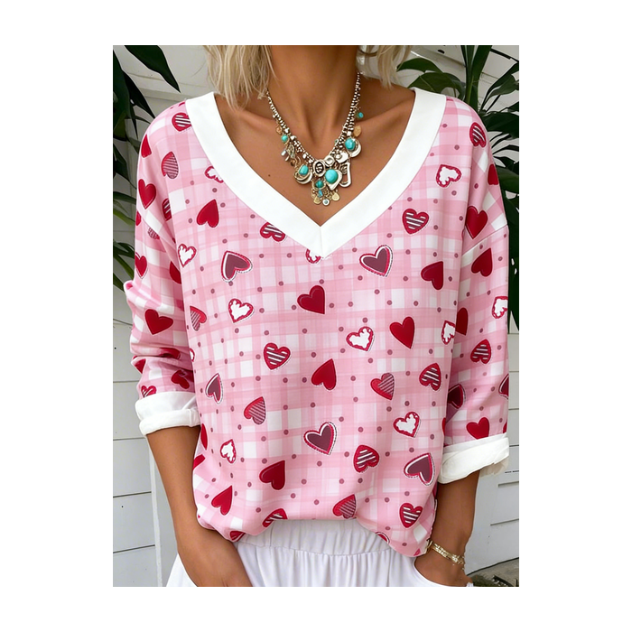 Women Leaf Long Sleeve Tee T-shirt V Neck Casual Spring/Fall Top