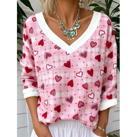 Women Leaf Long Sleeve Tee T-shirt V Neck Casual Spring/Fall Top