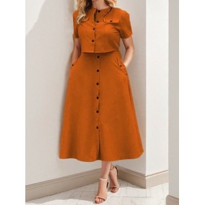 Women Plain Adjustable Strap Two-Piece Set Daily Long Sleeve Casual Spring/Fall Top With Skirt Matching Set