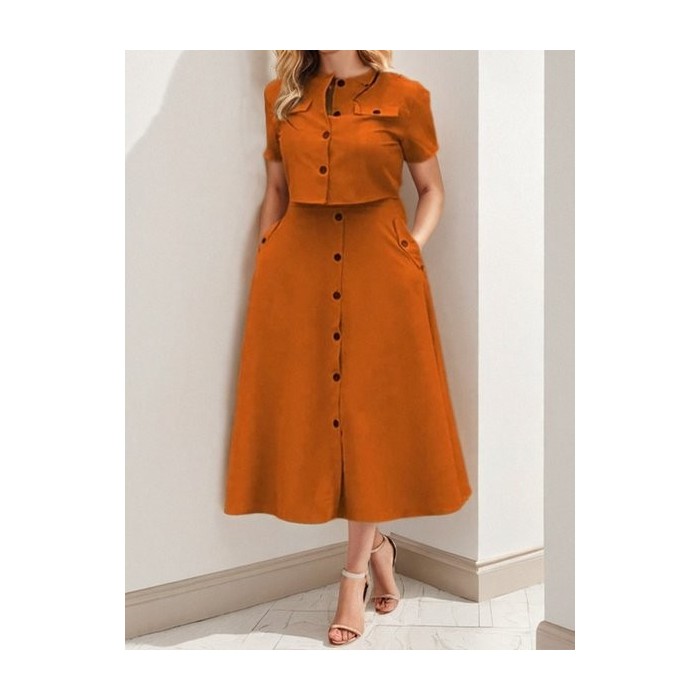 Women Plain Adjustable Strap Two-Piece Set Daily Long Sleeve Casual Spring/Fall Top With Skirt Matching Set