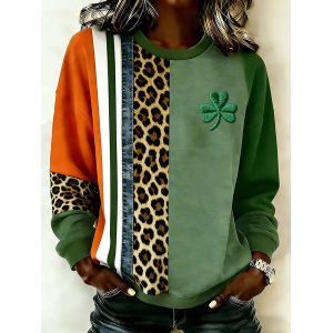 Women Leopard Crew Neck Printing Casual Spring/Fall Long Sleeve Sweatshirt