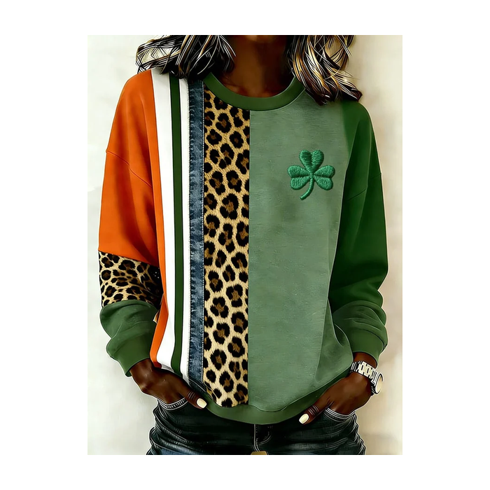 Women Leopard Crew Neck Printing Casual Spring/Fall Long Sleeve Sweatshirt