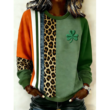 Women Leopard Crew Neck Printing Casual Spring/Fall Long Sleeve Sweatshirt