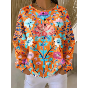 Women Floral Crew Neck Printing Casual Spring/Fall Long Sleeve Sweatshirt