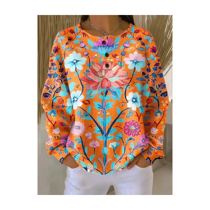 Women Floral Crew Neck Printing Casual Spring/Fall Long Sleeve Sweatshirt