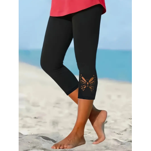 Women's Butterfly Capris Elastic Waist Pant Casual Summer Trousers