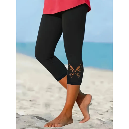 Women's Butterfly Capris Elastic Waist Pant Casual Summer Trousers