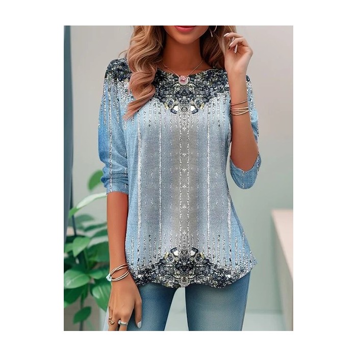 Women Striped Crew Neck Vintage Spring/Fall Long Sleeve Sweatshirt