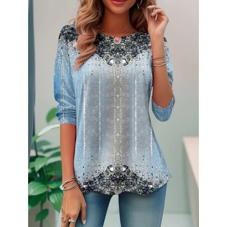 Women Striped Crew Neck Vintage Spring/Fall Long Sleeve Sweatshirt