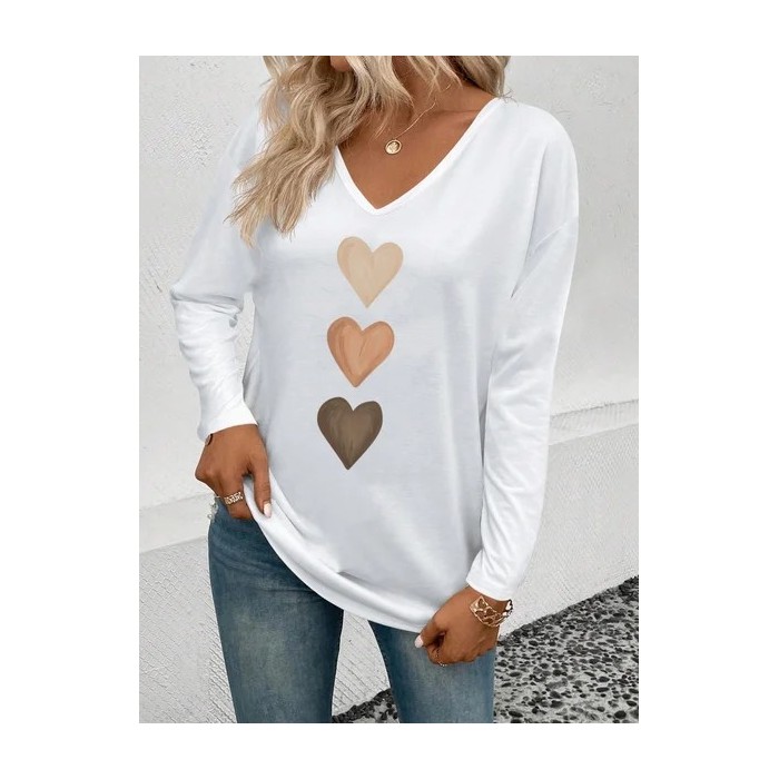 Women Heart/Cordate Long Sleeve Tee T-shirt V Neck Casual Spring/Fall Top