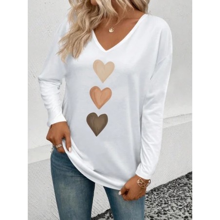 Women Heart/Cordate Long Sleeve Tee T-shirt V Neck Casual Spring/Fall Top