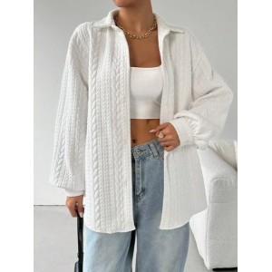 Women Plain Shirt Collar Long Sleeve Shirt Split Joint Casual Daily Spring/Fall Top