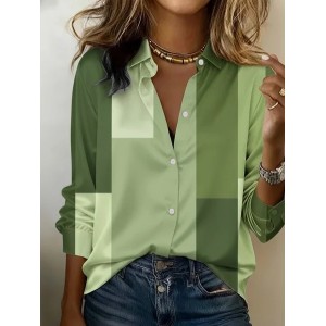 Women Abstract Shawl Collar Long Sleeve Shirt Casual Daily Spring/Fall Top
