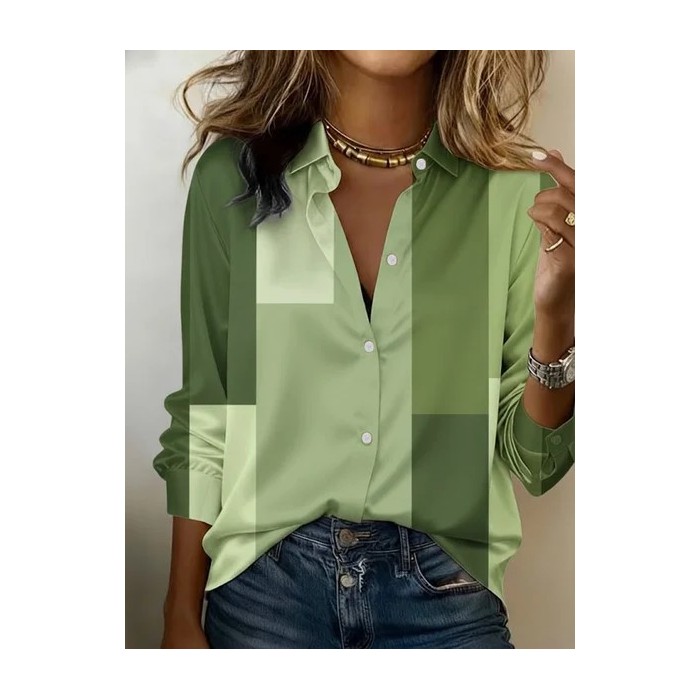 Women Abstract Shawl Collar Long Sleeve Shirt Casual Daily Spring/Fall Top