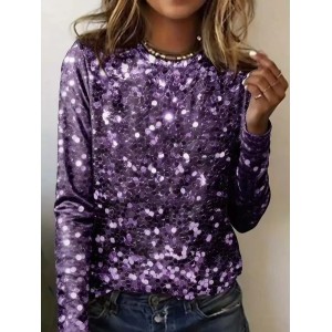 Women Abstract Long Sleeve Tee T-shirt Crew Neck Printing Casual Graphic Tee Spring/Fall Top