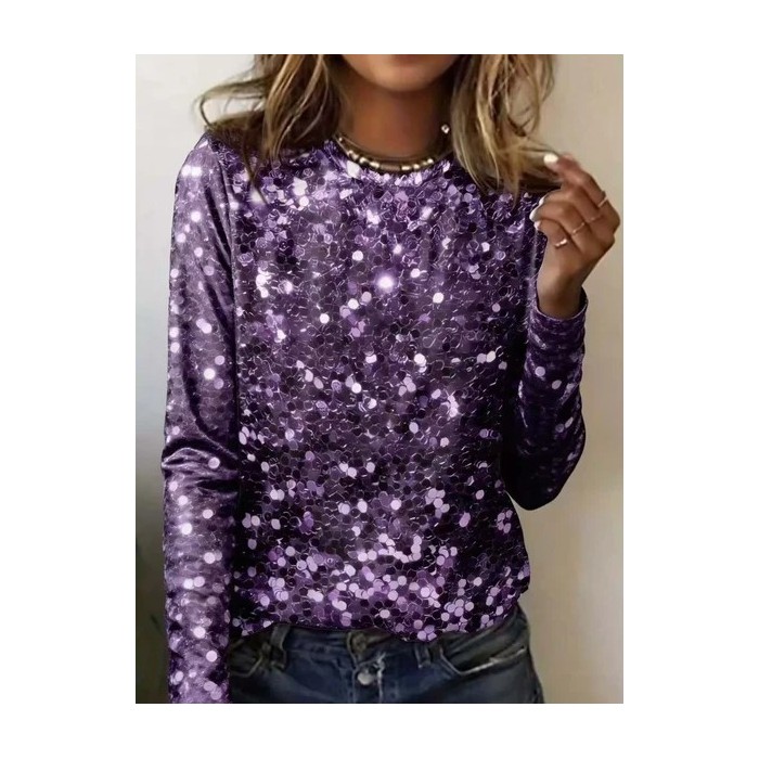 Women Abstract Long Sleeve Tee T-shirt Crew Neck Printing Casual Graphic Tee Spring/Fall Top