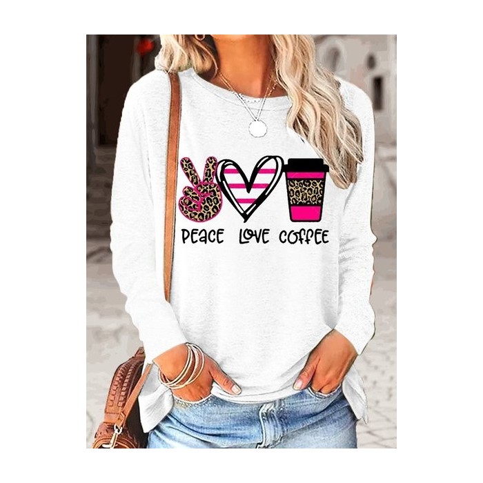 Women Text Letters Crew Neck Long Sleeve Blouse Casual Daily Spring/Fall Top