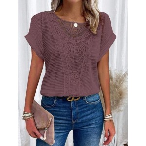 Women Plain Short Sleeve Tee T-shirt Crew Neck Elegant Summer Top