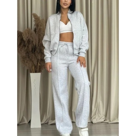 Women Plain Split Joint Two-Piece Set Daily Long Sleeve Casual Spring/Fall Top With Pants Matching Set