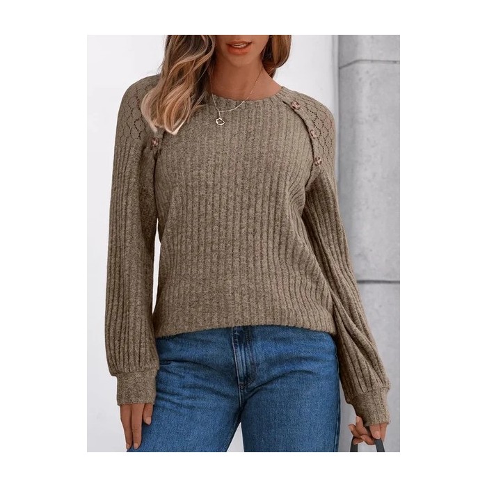 Women Plain Long Sleeve Tee T-shirt Crew Neck Elegant Spring/Fall Top