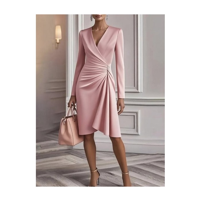 Women Plain Long Sleeve V Neck Dress Commuting Elegant Midi Fit & Flare Dress A-Line Spring/Fall Dress
