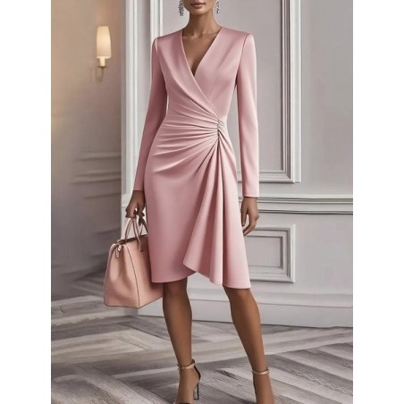 Women Plain Long Sleeve V Neck Dress Commuting Elegant Midi Fit & Flare Dress A-Line Spring/Fall Dress