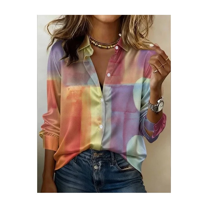 Women Abstract Shawl Collar Long Sleeve Shirt Casual Daily Spring/Fall Top