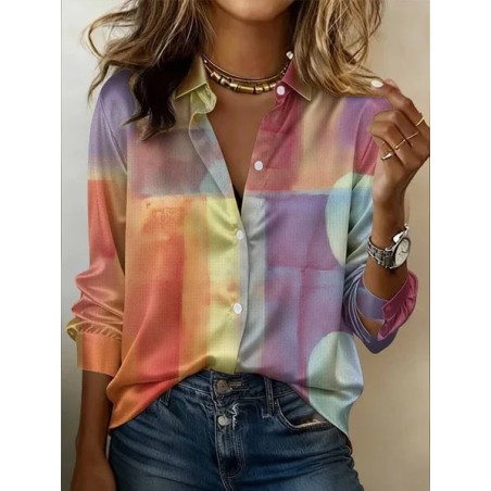 Women Abstract Shawl Collar Long Sleeve Shirt Casual Daily Spring/Fall Top