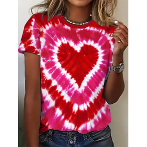 Women Heart/Cordate Short Sleeve Tee T-shirt Crew Neck Printing Casual Graphic Tee Summer Top