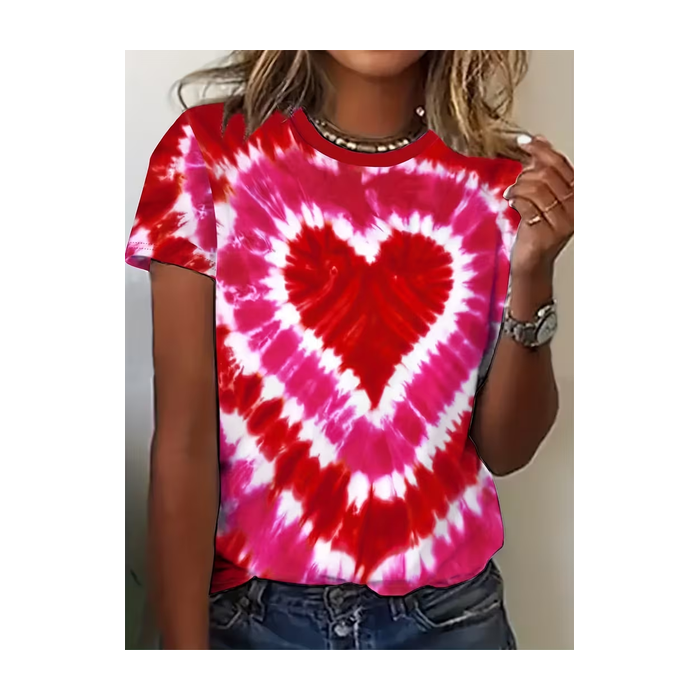 Women Heart/Cordate Short Sleeve Tee T-shirt Crew Neck Printing Casual Graphic Tee Summer Top