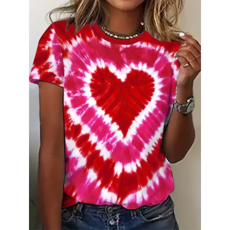 Women Heart/Cordate Short Sleeve Tee T-shirt Crew Neck Printing Casual Graphic Tee Summer Top