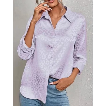 Women Leopard V Neck Long Sleeve Shirt Jacquard Casual Daily Spring/Fall Top