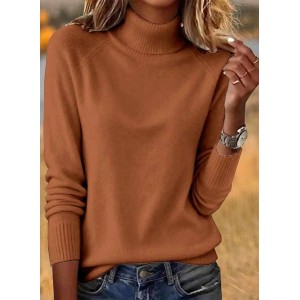 Women Plain Spring/Fall Casual Long Sleeve Turtleneck Cotton Sweater